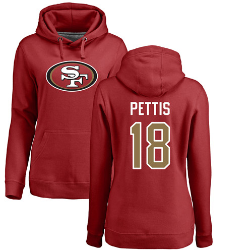 San Francisco 49ers Red Women Dante Pettis Name and Number Logo #18 Pullover NFL Hoodie Sweatshirts